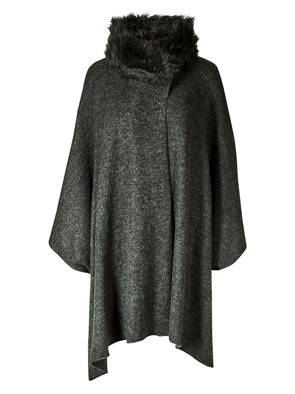 Ladies/Women New Ex M&S CHARCOAL Stylish Faux Fur Collar Knitted Cover-Up Wrap