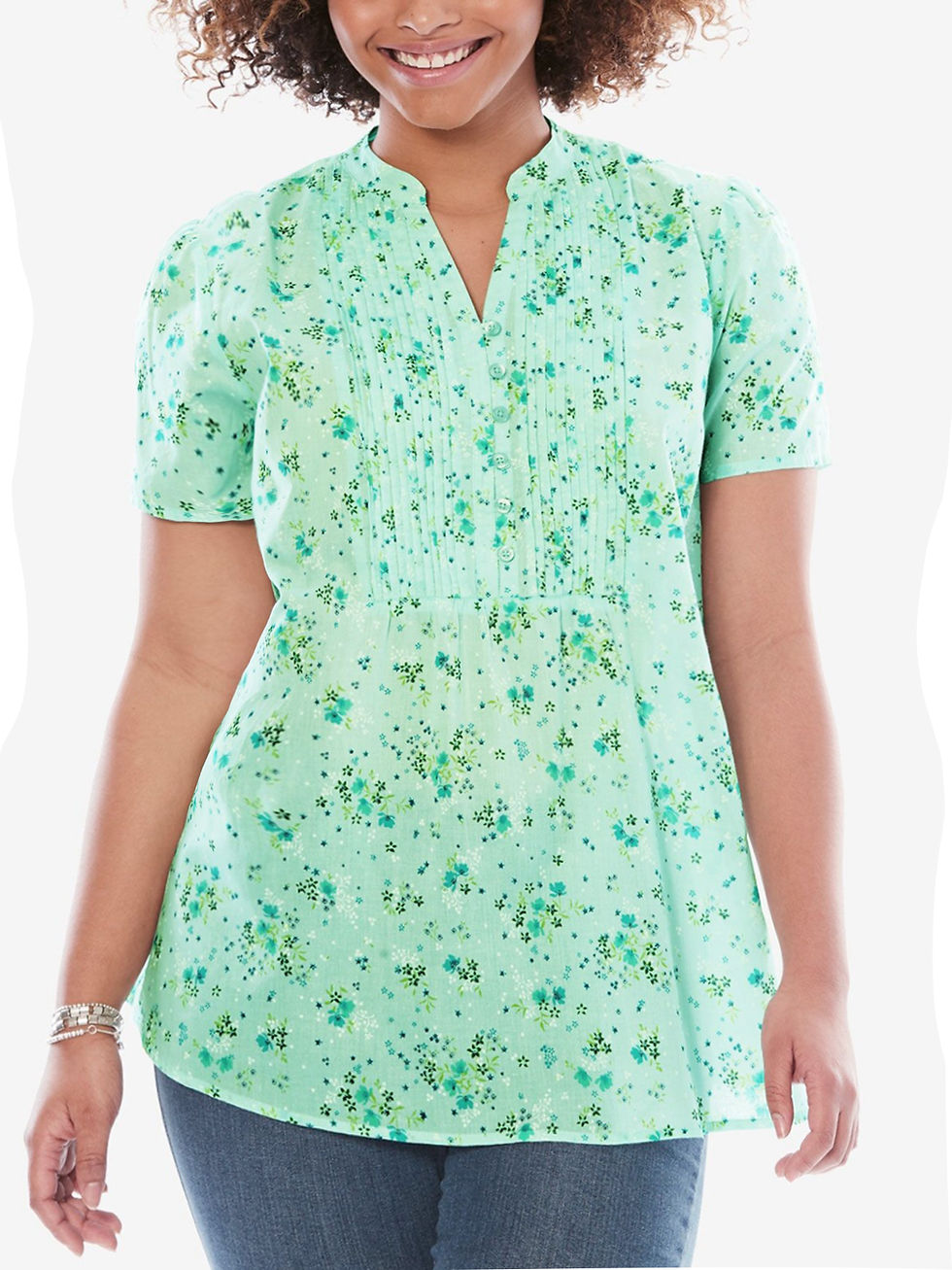 Thumbnail: Women within Spring Summer Floral Print Pintuck Half-Button Tunic Size 18 to 44