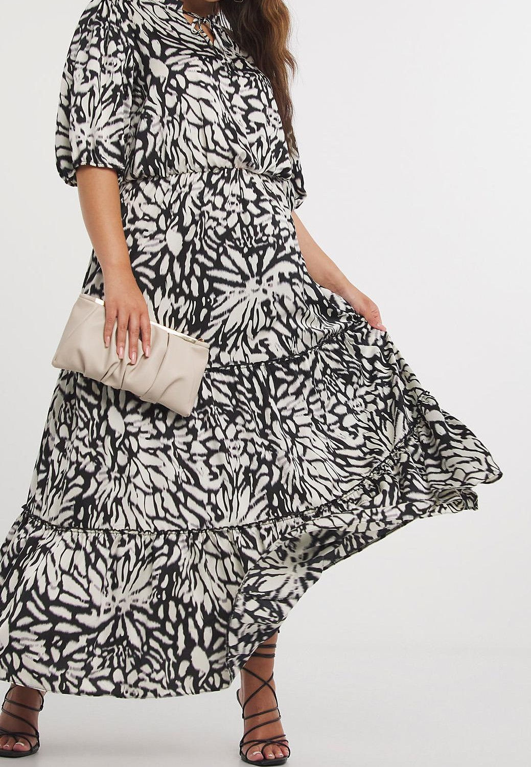 Women's Satin Mono Print Maxi Dress UK Size 16