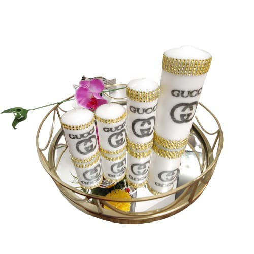 Custom Designer Inspired gold mirror  Circle tray for home fashion