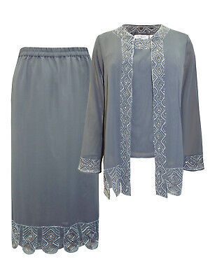 Thumbnail: MOTHER OF BRIDE/GROOM 3 PIECES BEAD SEQUIN EMBELISHED SKIRT SET SIZE UK 16 to 36