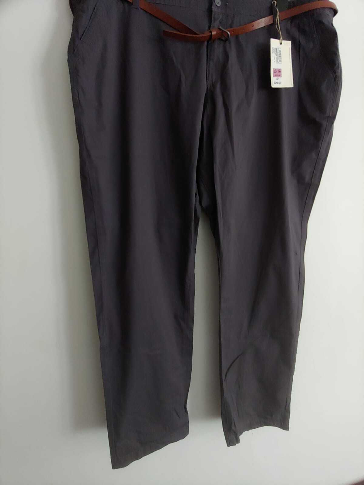 Women's EX M&S GRAPHITE Pure Cotton Belted Chinos Trousers Size 22 Meduim