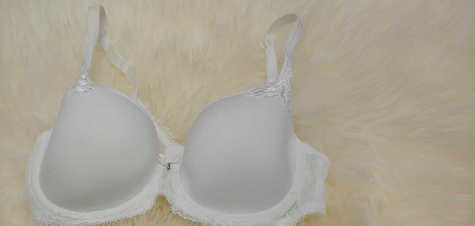 Women EX M&S White Underwired ligth padded Lace Trim Full Cup Bra Size 32C