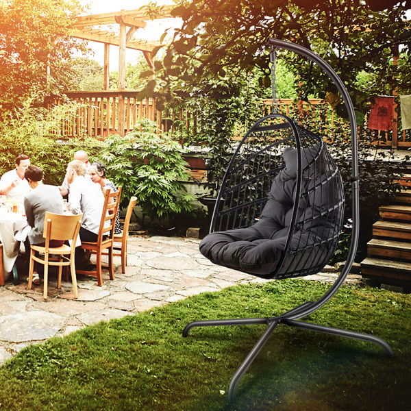 Thumbnail: Swing Egg Chair with Stand Wicker Rattan Patio Basket Hanging Chair