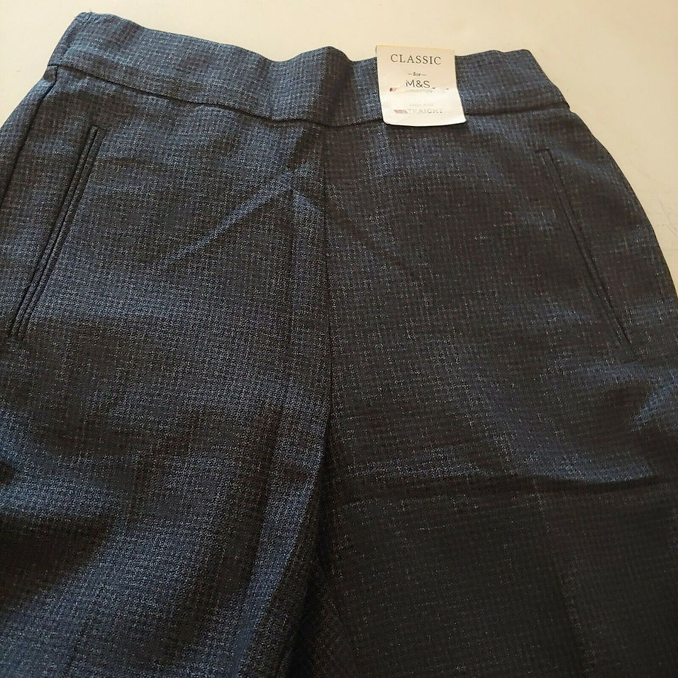 Thumbnail: NEW Ladies EX M&S Classic Navy Mix high rise Straight Leg Trouser Size 6 SHORT