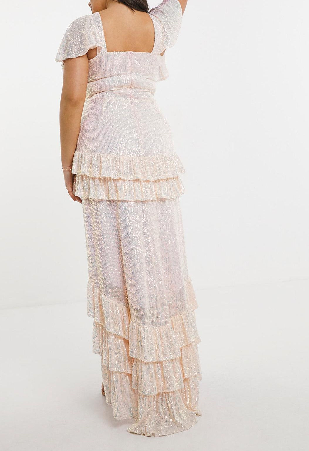 Women's Ice Pink Sequin Bridal Maxi Dress UK Plus Size 10