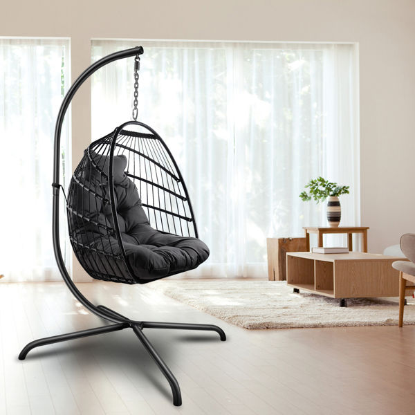 Thumbnail: Swing Egg Chair with Stand Wicker Rattan Patio Basket Hanging Chair