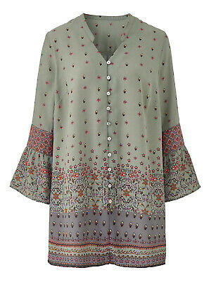 Ladies/Womens Together Shirt SAGE Button Through Border Print Tunic Plus