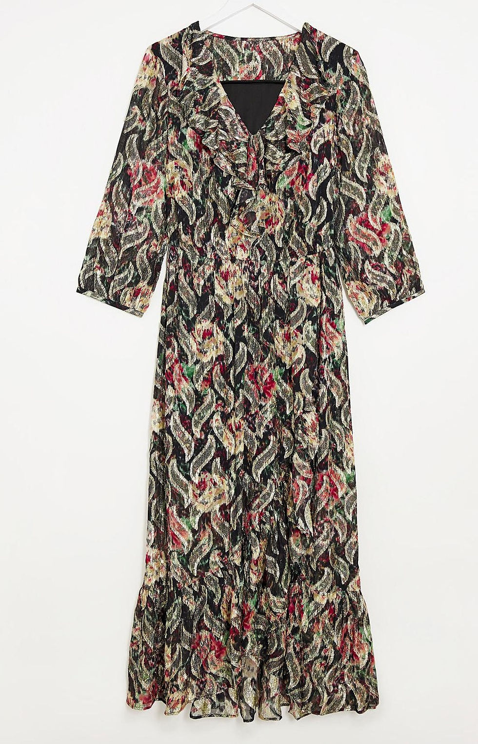 Thumbnail: Women Multi colour Foil Print Ruffle Long Seleeve Maxi Long Dress Plus Size 10