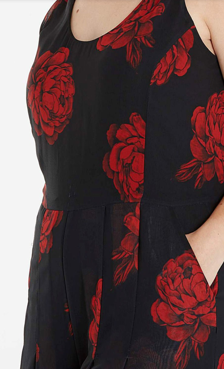Thumbnail: BNWT Ladies/Women BLACK Rose Printed Chiffon Jumpsuit Size 14 RRP £45