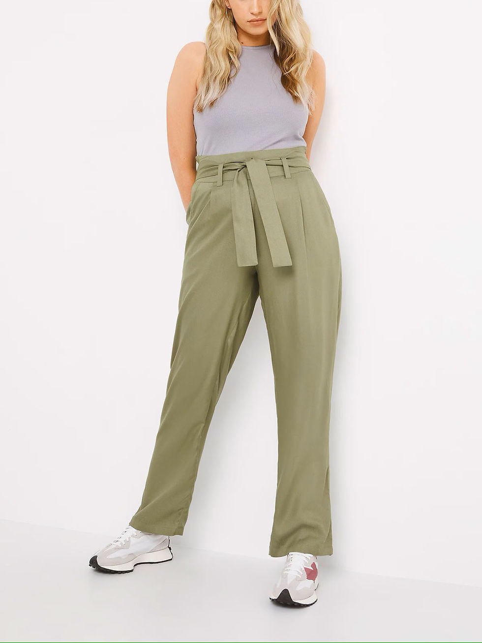 Thumbnail: KHAKI Tie Waist Trousers UK Plus Size 20

