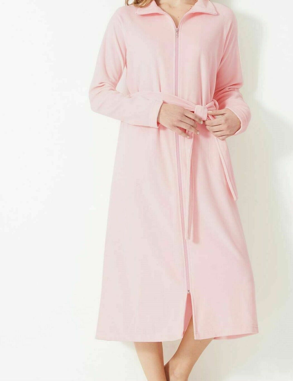 Thumbnail: Ladies/Women's M&S PinK Velour Funnel Neck Zip-up Dressing Gown Size 8/10