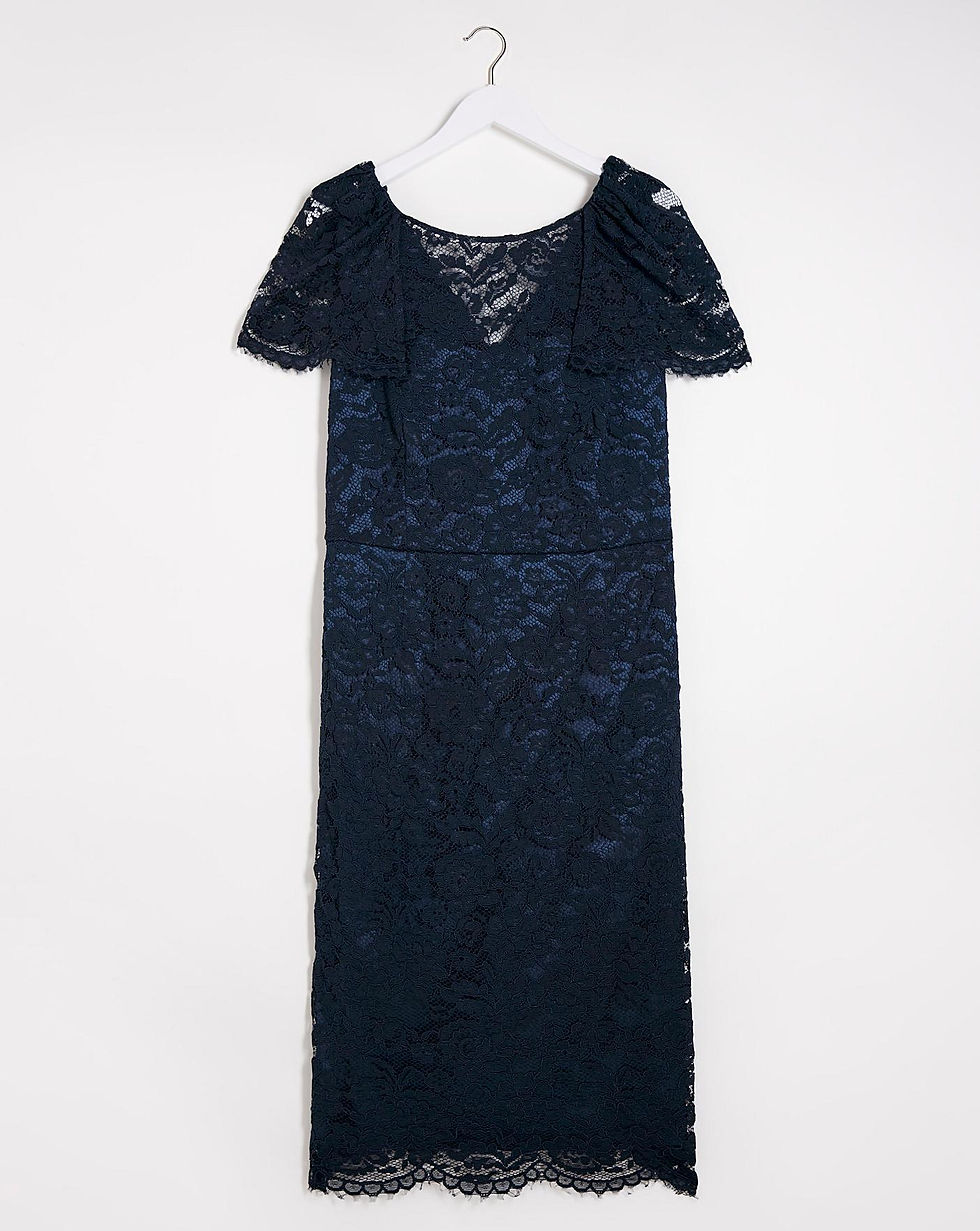 Thumbnail: Women's  Navy Lace Fully lined Dress UK Size 16
