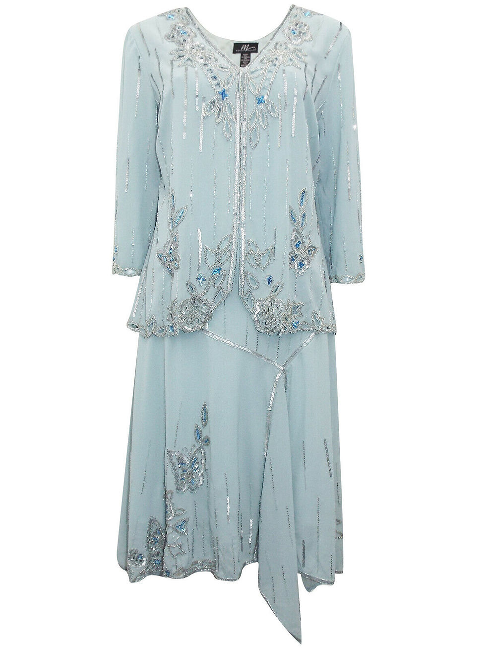 Midnight Velvet DUCK-EGG Sequin Embellished Midi Dress & Cover Up UK Size 6 - 28