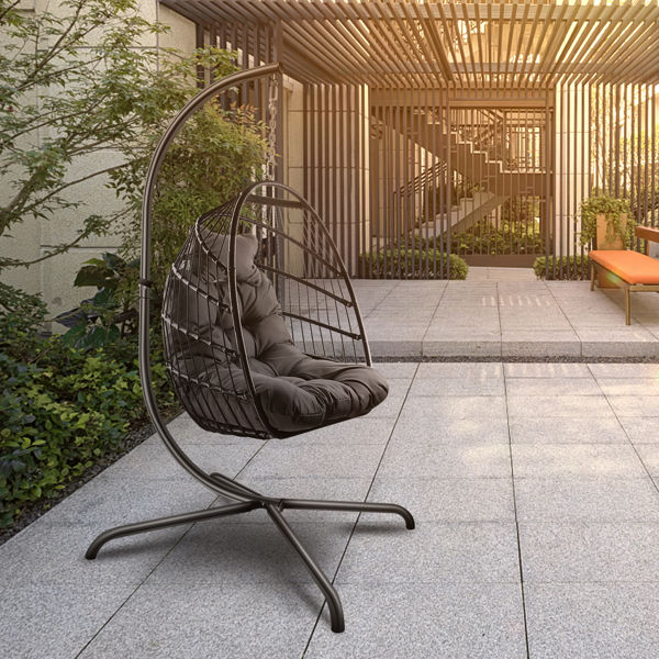 Thumbnail: Swing Egg Chair with Stand Wicker Rattan Patio Basket Hanging Chair