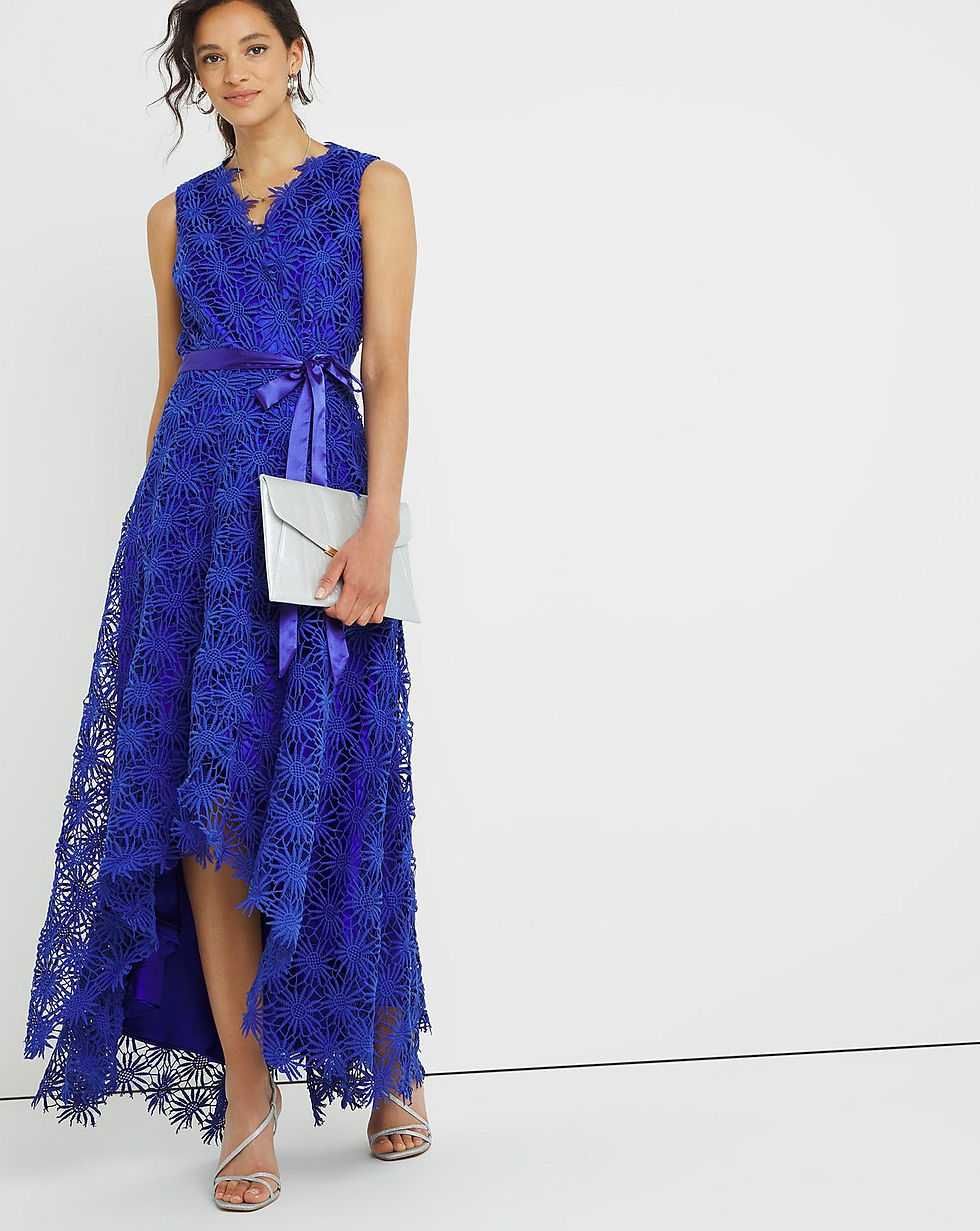 Thumbnail: Ladies/Women's Cobalt Floral Chemical Lace Occasional Dress UK Plus Size10