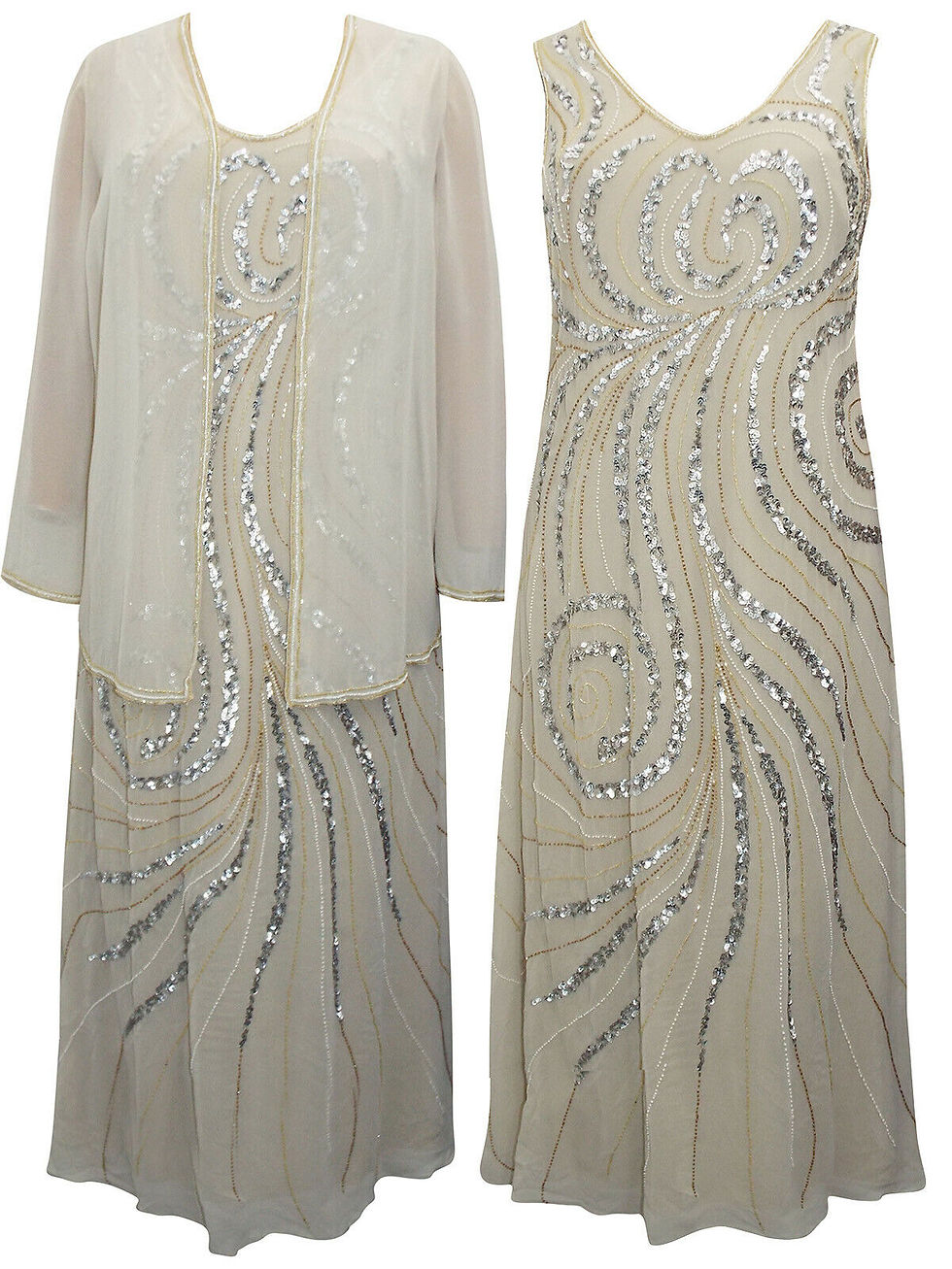 Midnight Velvet Stone Bead & Sequin Embellished Dress & Cover Up Set 16 to 28