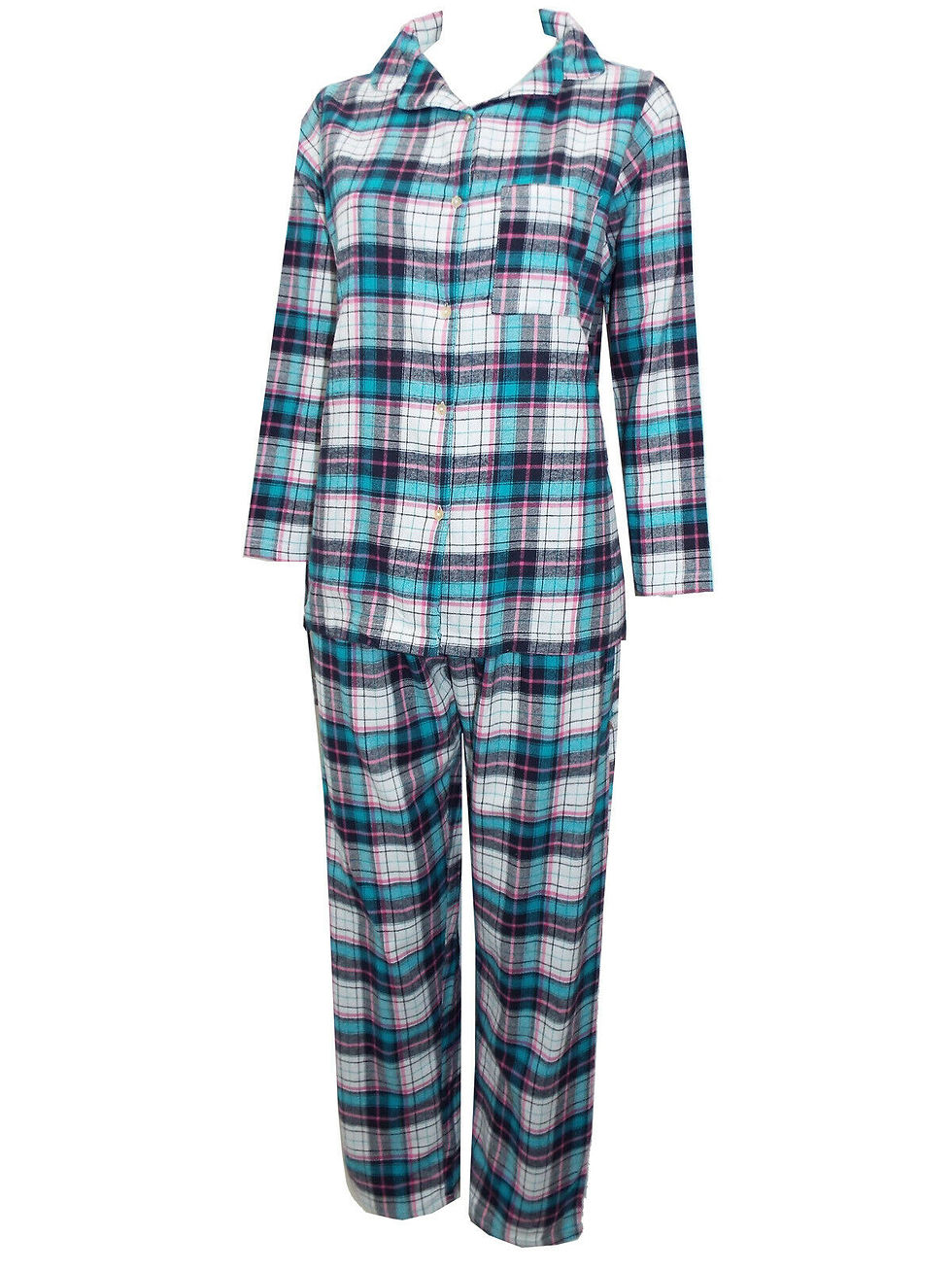 Thumbnail: Ladies womens EX M&S BLUE Pure Cotton Checked Long Sleeve Pyjama Set Size 8