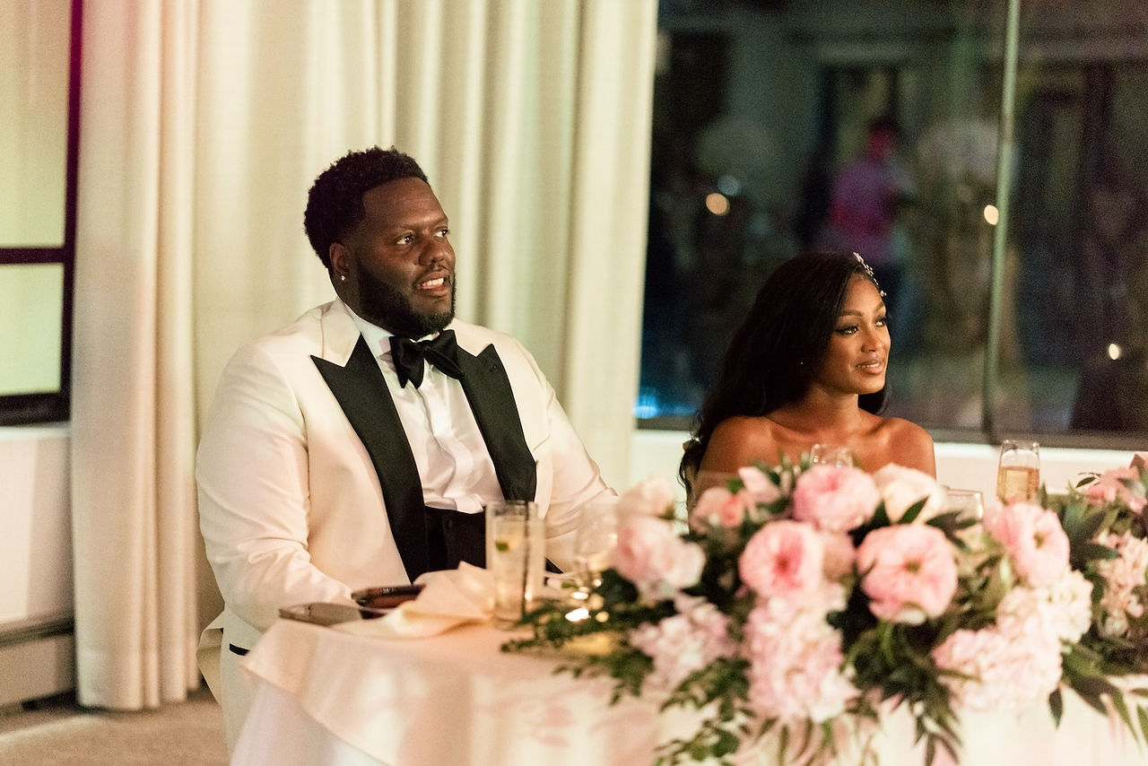 Toasts in reception  bel-air bay club Los Angeles wedding photo