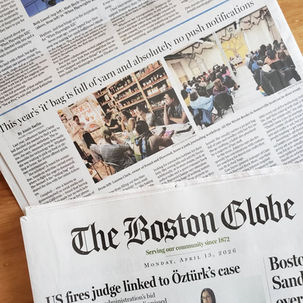 boston globe newspaper with found and flowered article