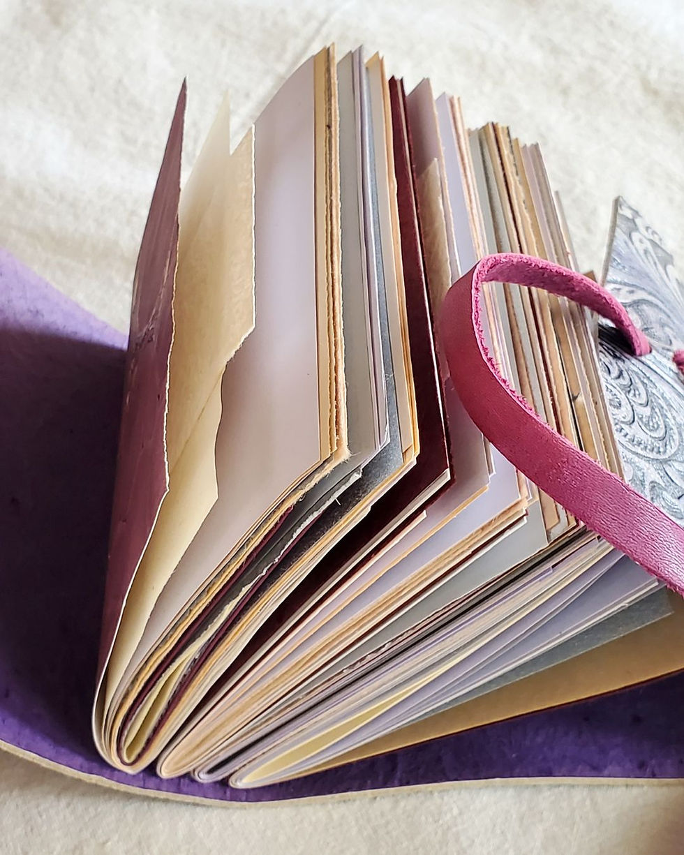 Thumbnail: mauve purple small leather journal page variety detail