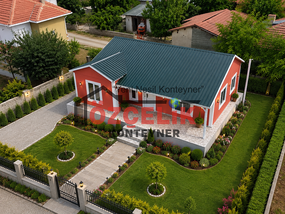 Betopan cepheli kırmızı renkli tek katlı prefabrik ev modeli