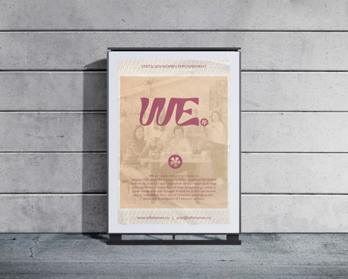 Plakat med 'we.' logo og visuell identitet