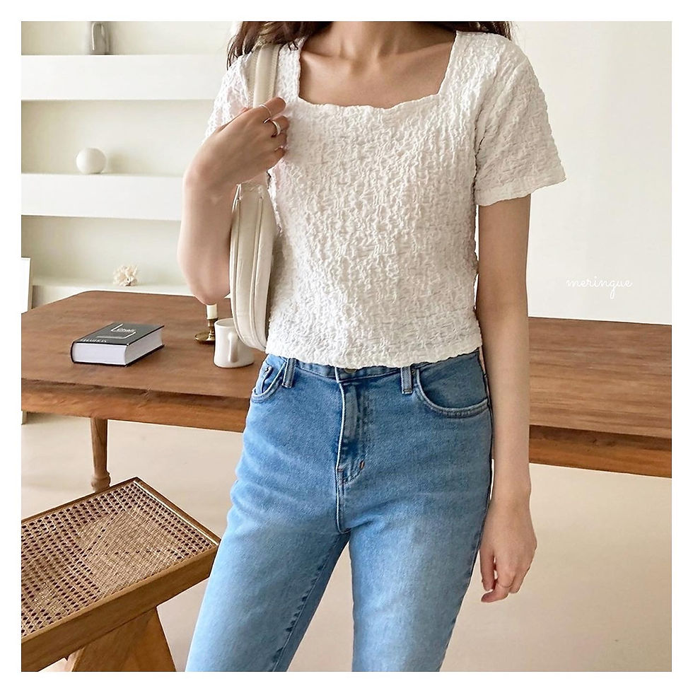 縮圖：WRINKLE SQUARE NECK CROP TOP (3色)