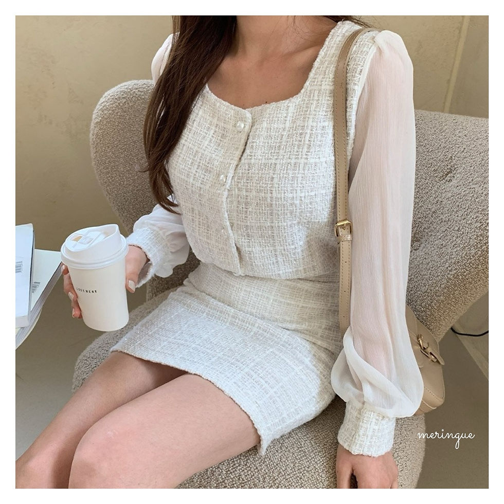 縮圖：TWEED雪紡手袖BLOUSE + MINI SKIRT SET (WHITE)