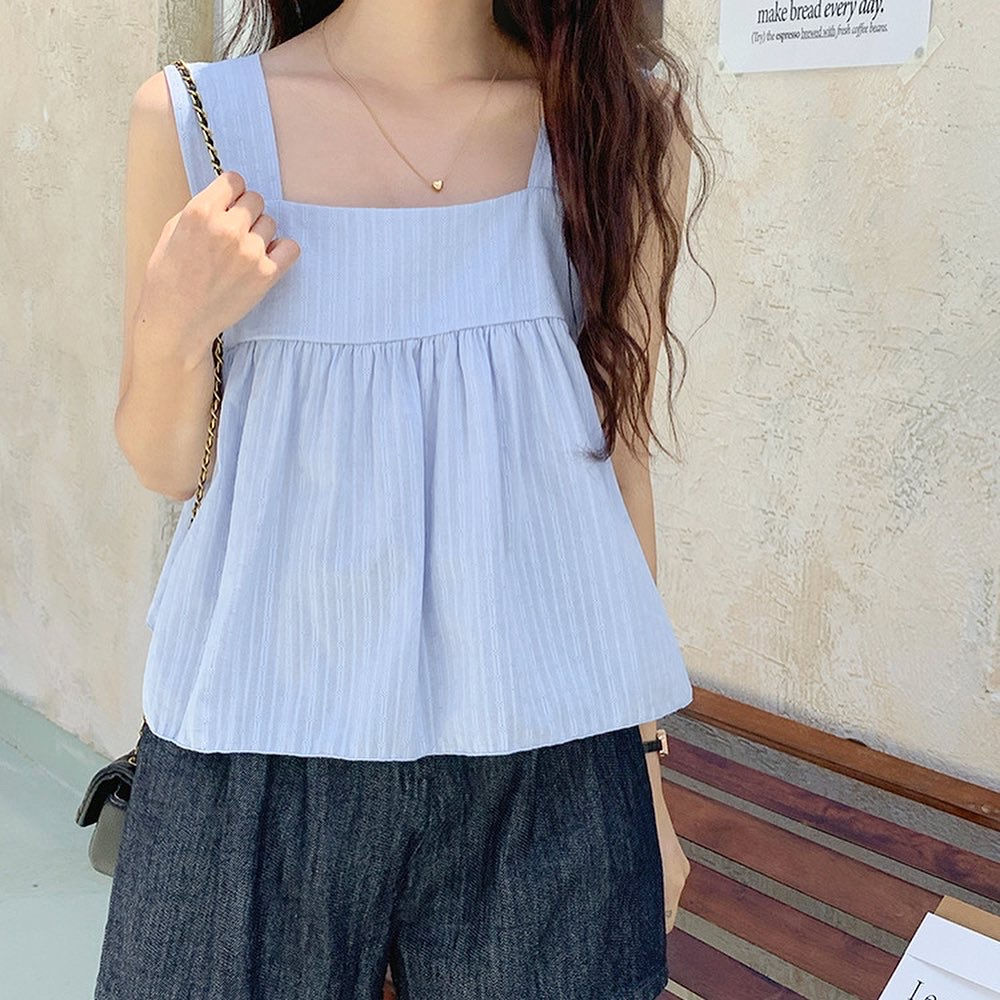 [現貨BLUE / BLACK] PERFORATED FLARED SLEEVELESS BLOUSE (3色)