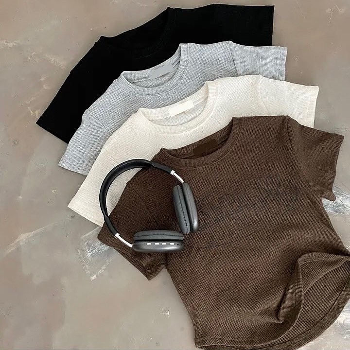 縮圖：[現貨GREY] CHAMPAGNE WAFFLE CROP TEE (4色)