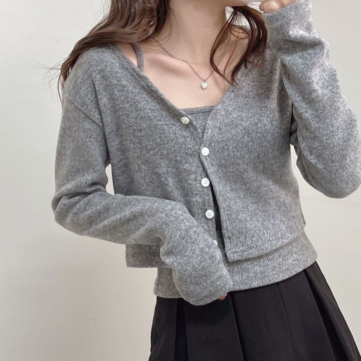縮圖：薄絨面背心+外套SET (GREY)