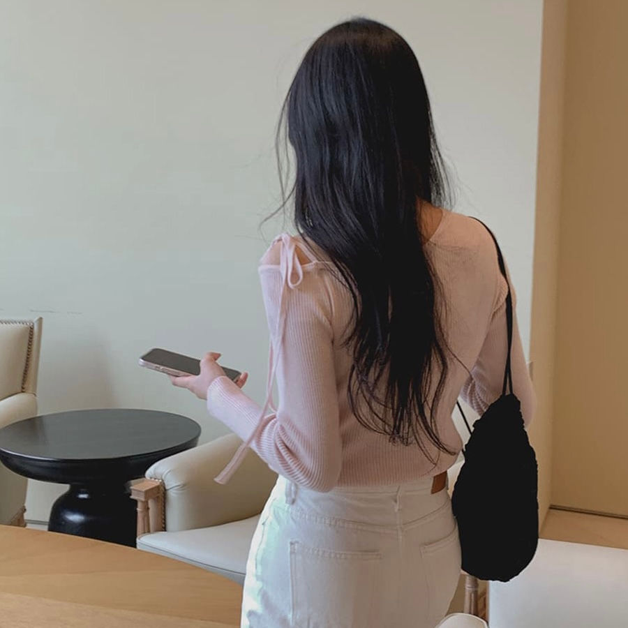 縮圖：ONE SHOULDER RIBBON KNIT (6色)