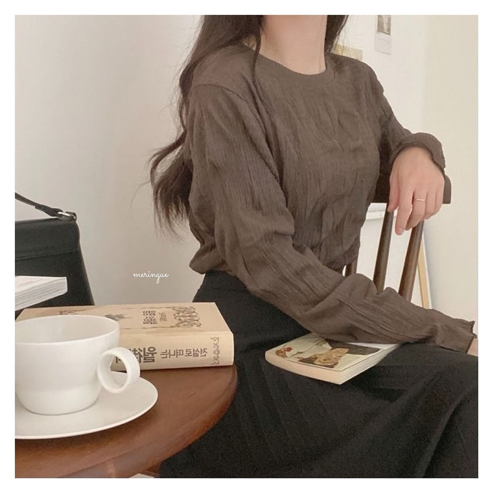 縮圖：[現貨IVORY / BROWN] 大地色皺皺TOP (3色)