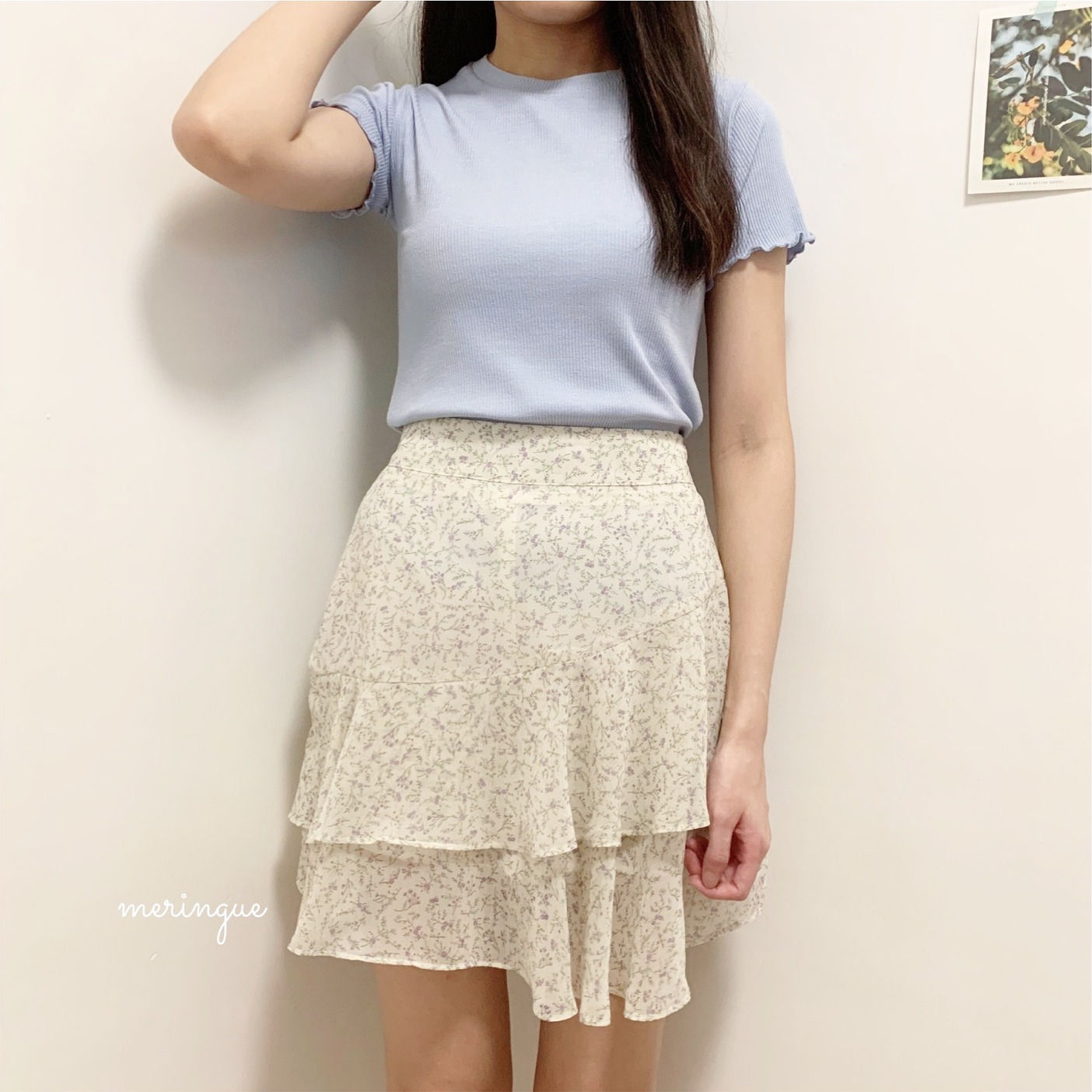 [現貨BLUE] LETTUCE TRIM RIBBED TEE (3色)