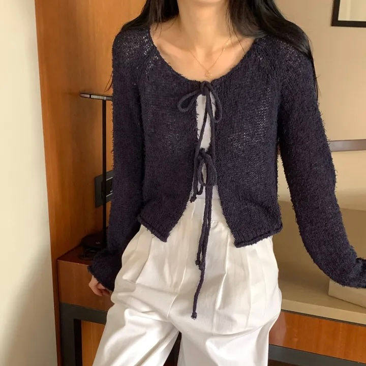 縮圖：RIBBON STRAP BOUCLE CARDIGAN (4色)