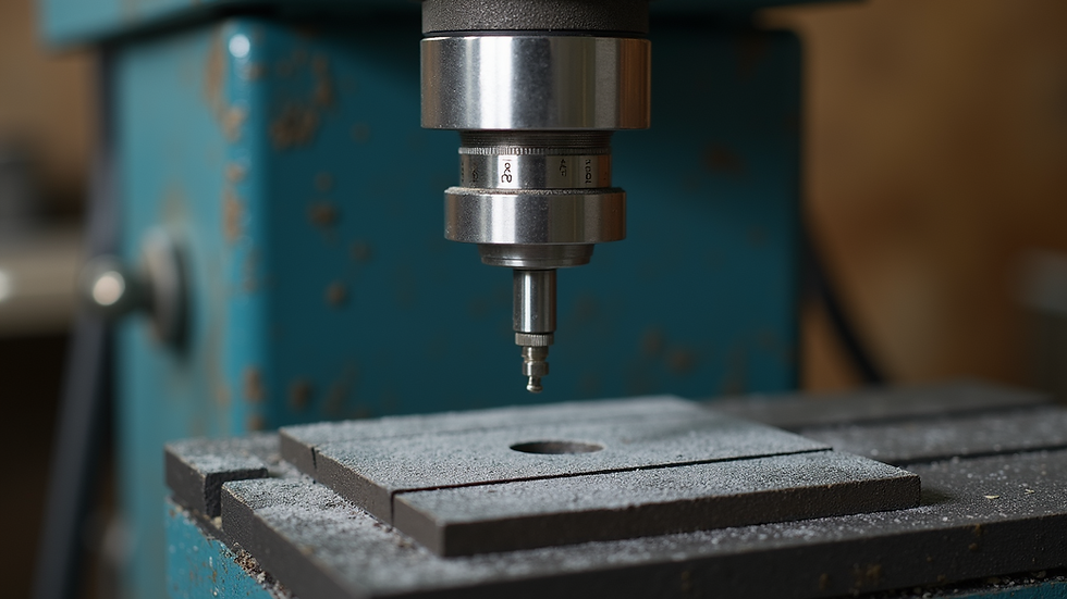 Close-up view of a drill press with a depth stop installed