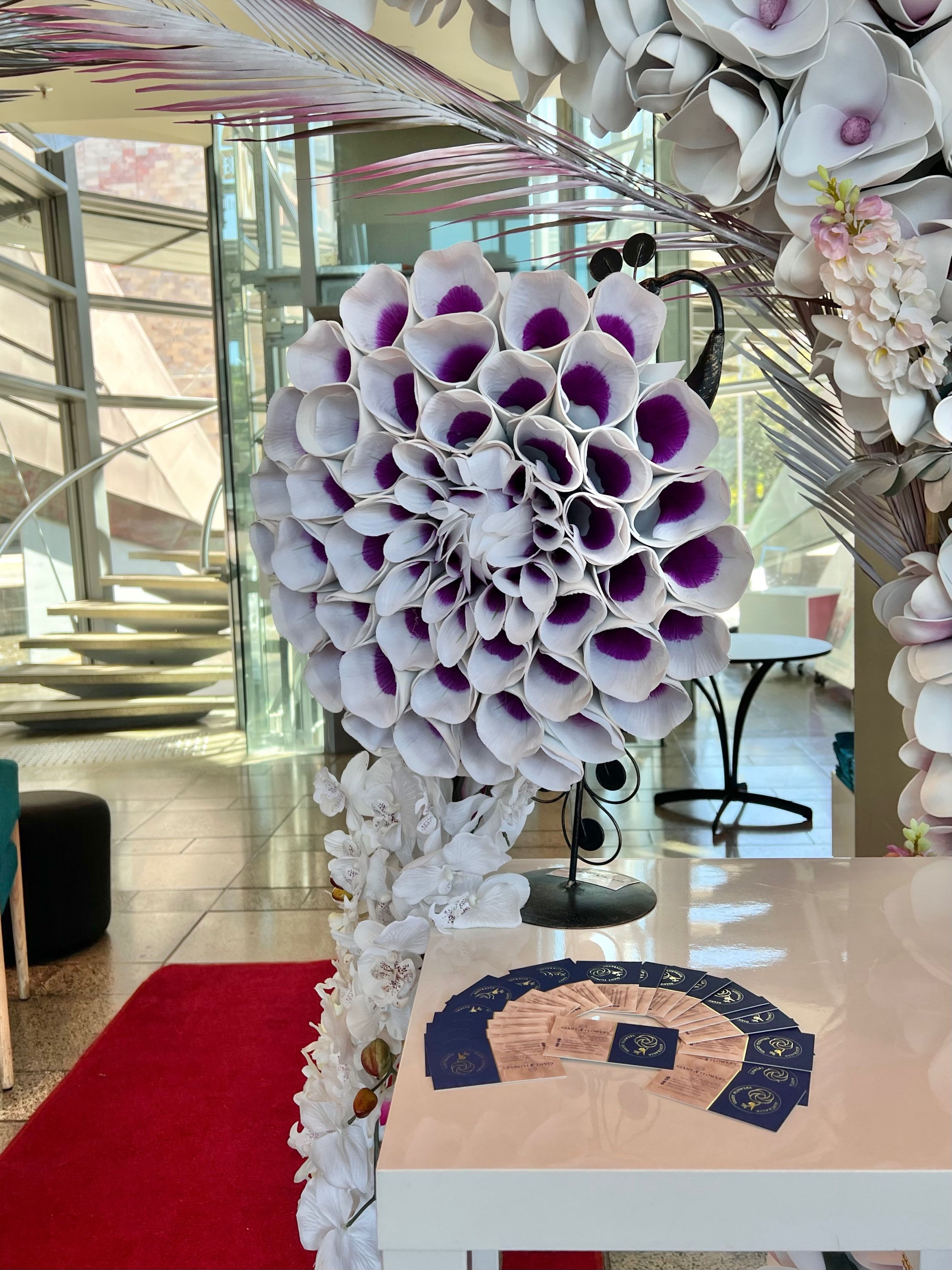 “Peacock” centerpiece for a signing/cake table 