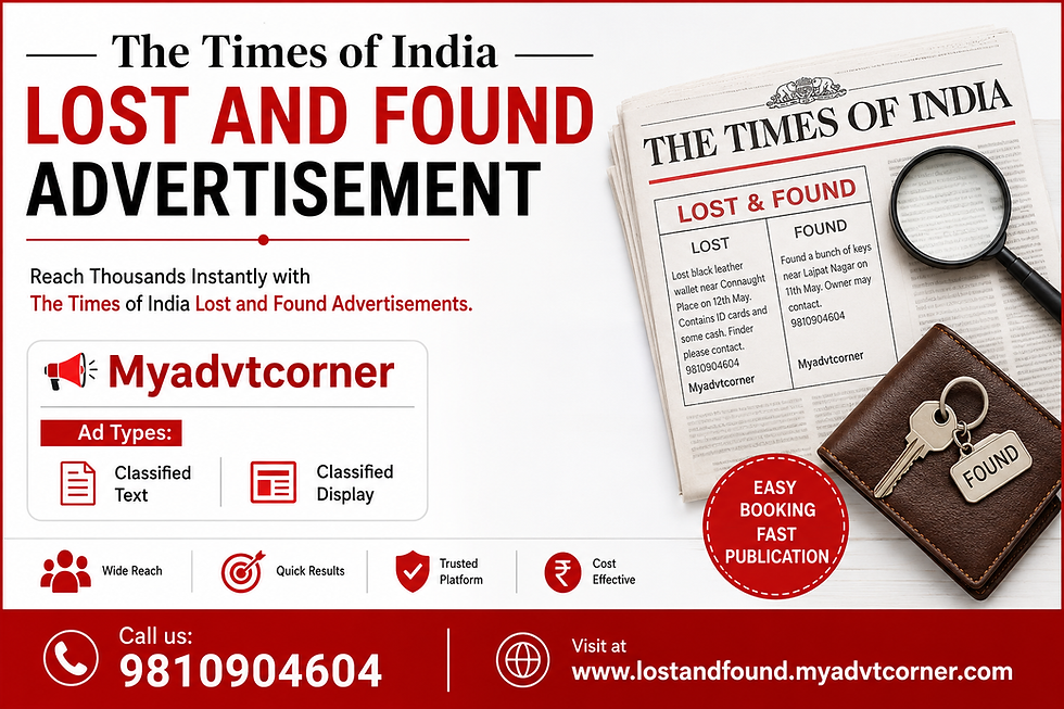 The Times of India Lost and Found Advertisement