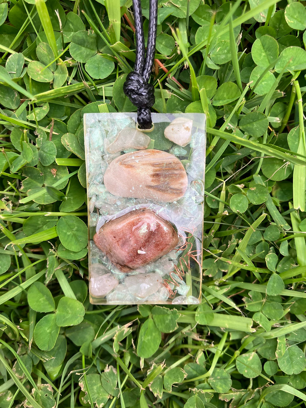 Thumbnail: 3D Petrified Wood & River Rock Orgonite Necklace Reversible