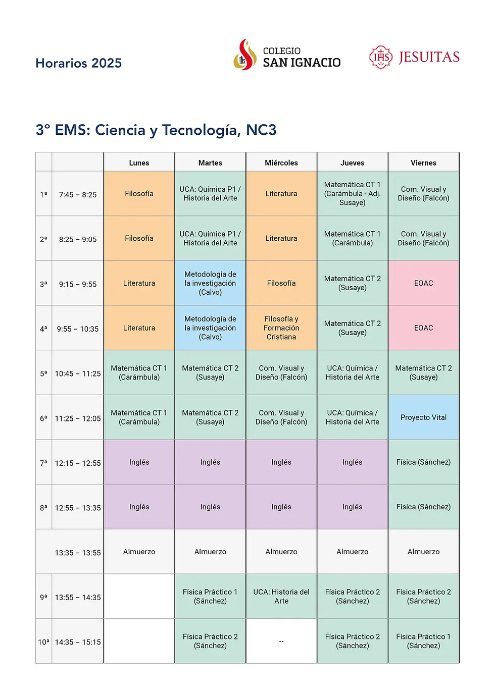 Horarios de 3º EMS Ciencia y Tecnología