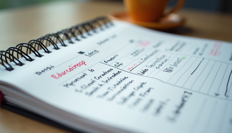 Close-up view of a notebook with a student’s personalized education plan and notes
