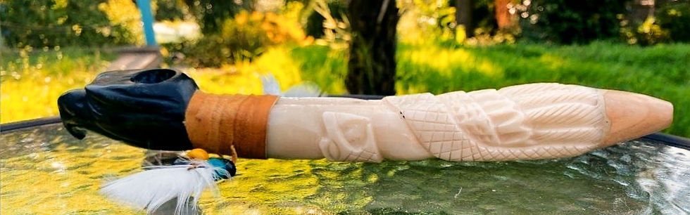 Thumbnail: Native American Ceremonial Handcrafted Bone and Stone Eagle Head Pipe