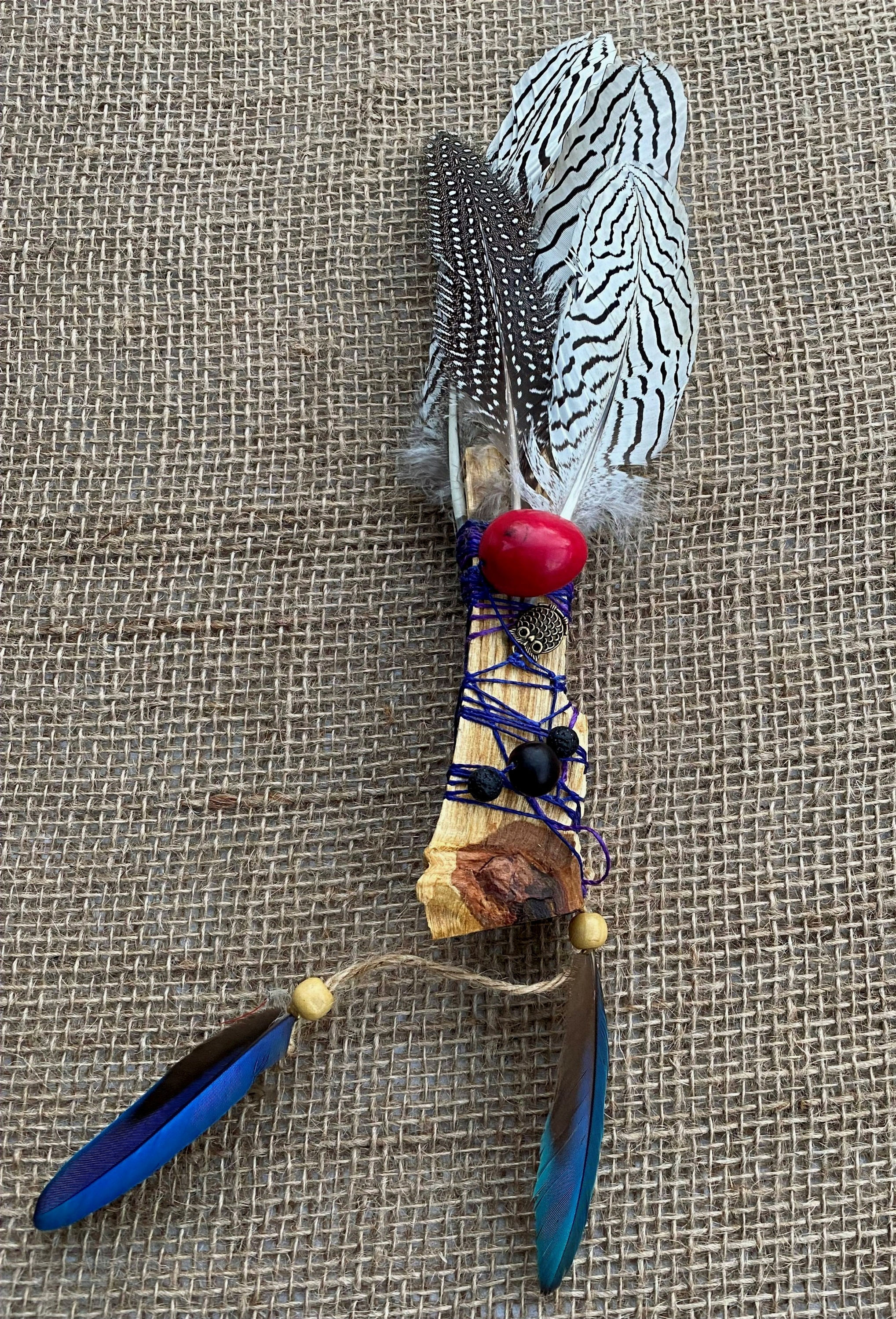 Palo Santo Smudging Mixed Feathers Wand Fan