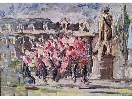 Painting in Amsterdam on Rembrandt square. Magnolia madness