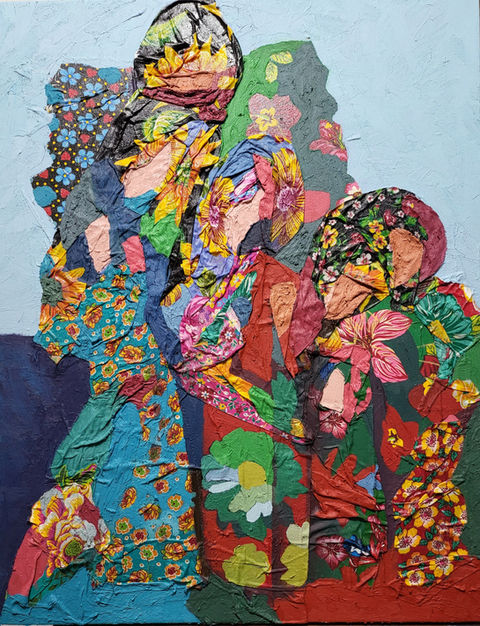 Anna Guerra
Romaria
Acrílica, óleo, tecido de algodão, cola
e cera de abelha sobre tela
90 x 70 cm