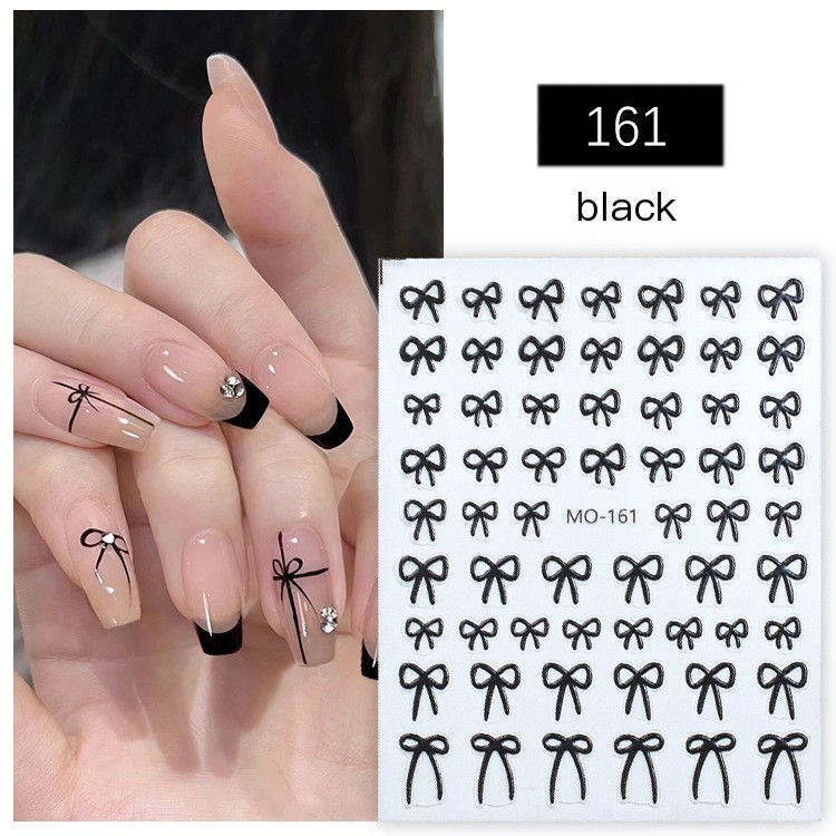 Thumbnail: 5D Minimalist Embossed Bow Nail Stickers (Black/White/Silver)
