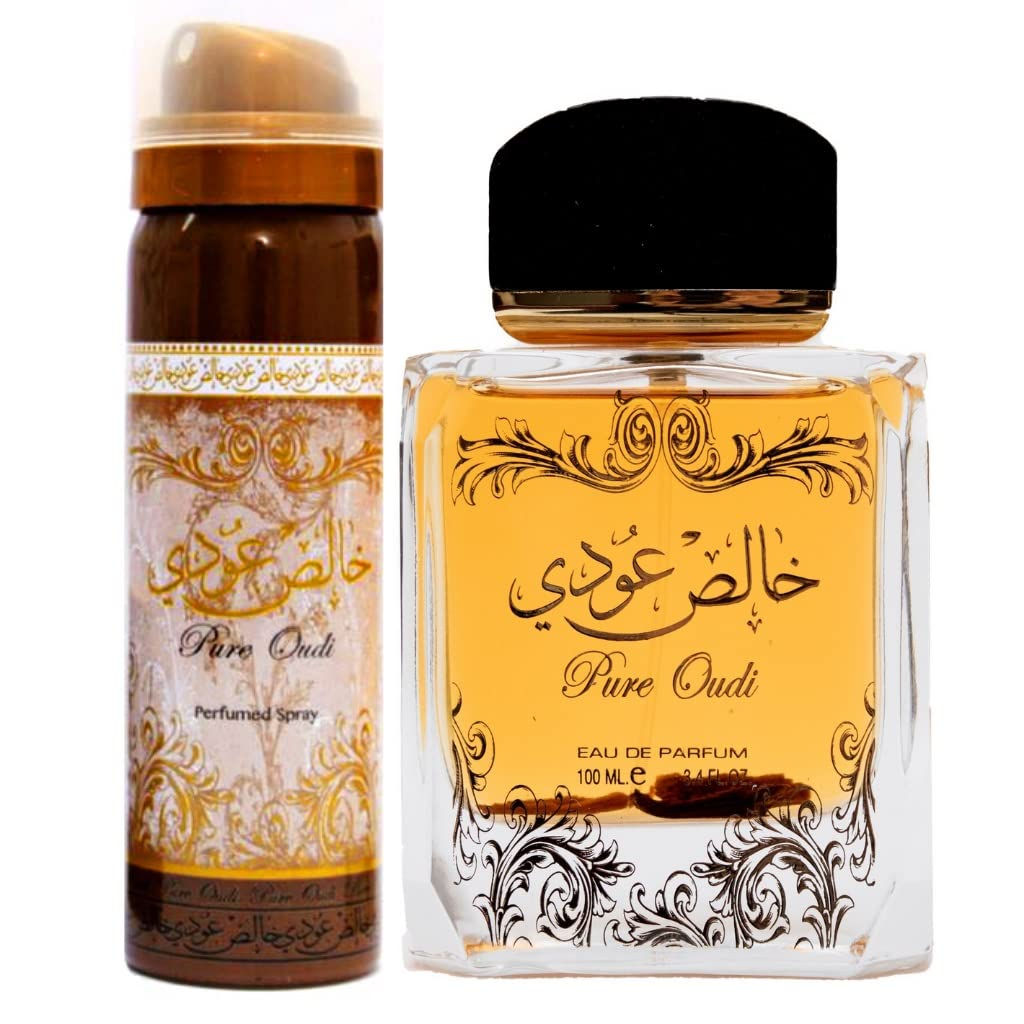 Lattafa Perfumes Pure Oudi (Khalis Oudi) 2 Piece Set for Unisex (3.4 Ounce Eau d
