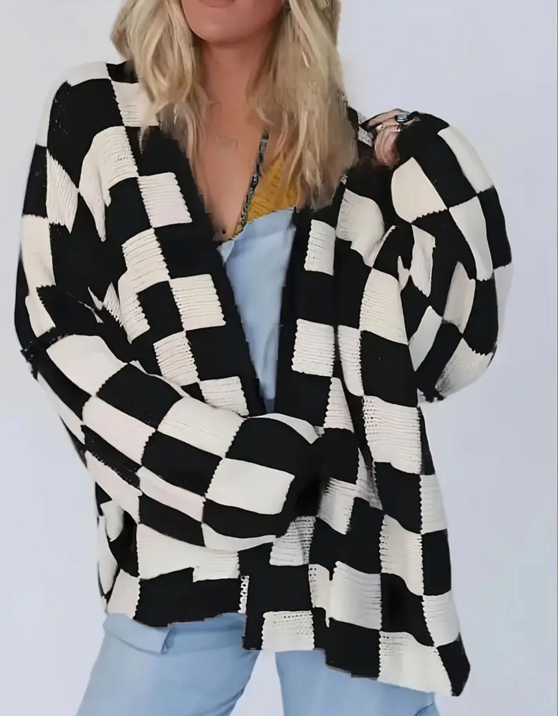 Curve Checkerboard Cardi 