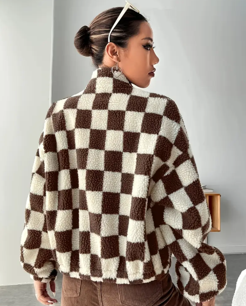 Thumbnail: Checkerboard Fleece Coffee Jacket